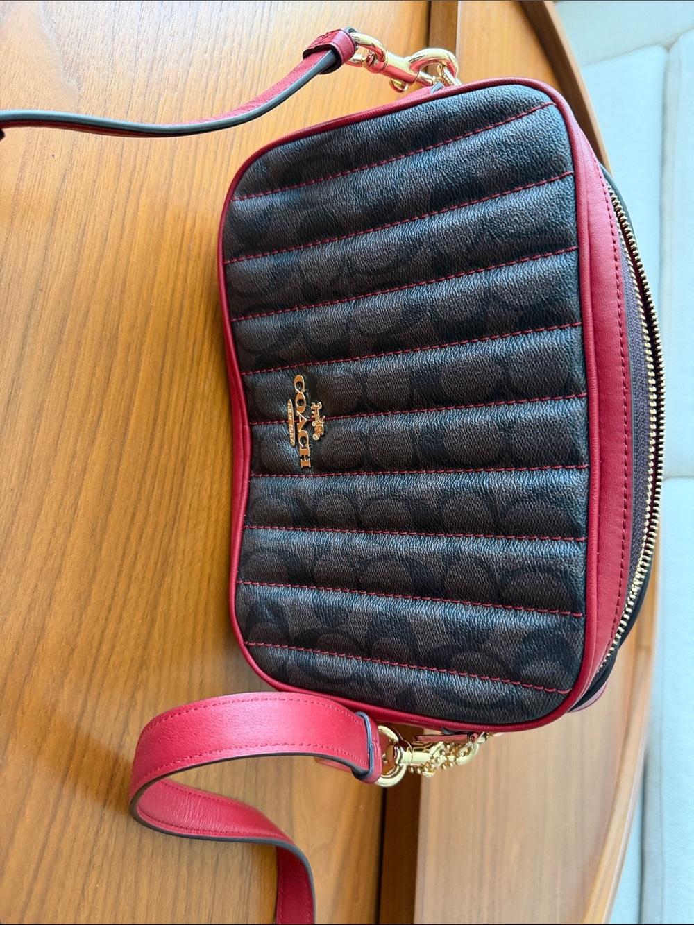Coach Quilted Leather Crossbody Bag in Black and Red